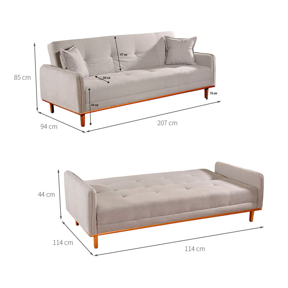 Sofá-Cama Casal 3 Lugares Dacar Linho Cinza 207 cm