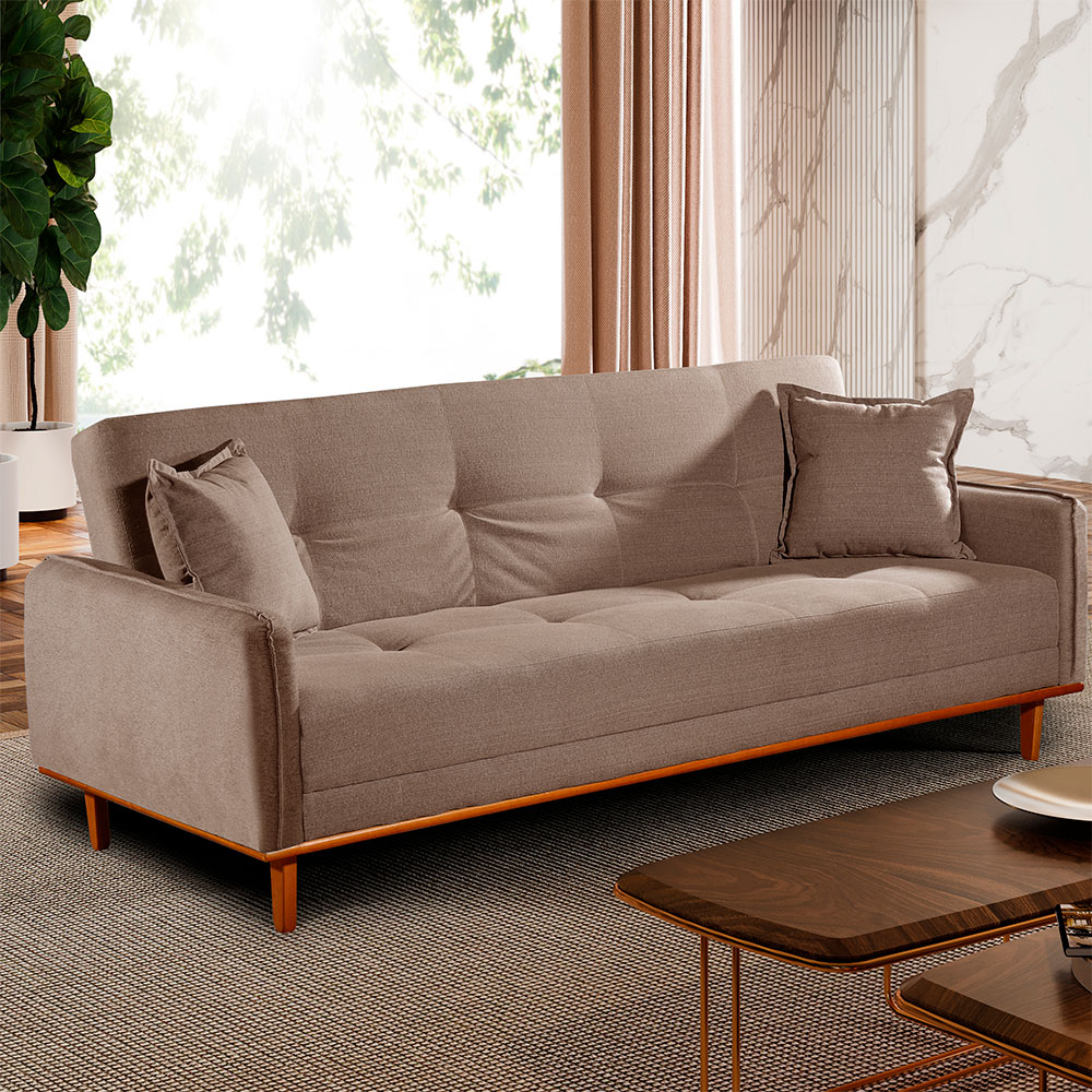 Sofá-Cama Casal 3 Lugares Dacar Linho Marrom 207 cm