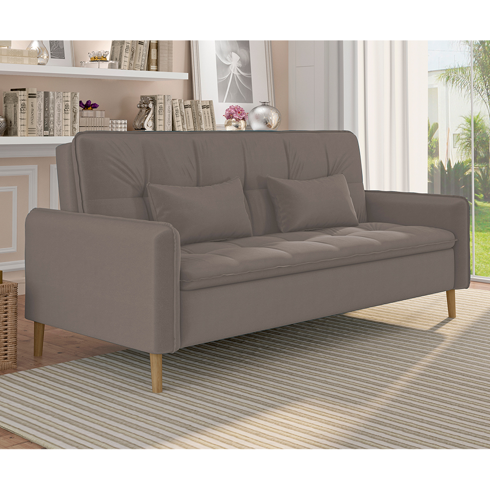 Sofá-Cama Casal 3 Lugares Donna Veludo Capuccino