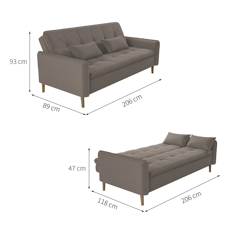 Sofá-Cama Casal 3 Lugares Donna Veludo Capuccino