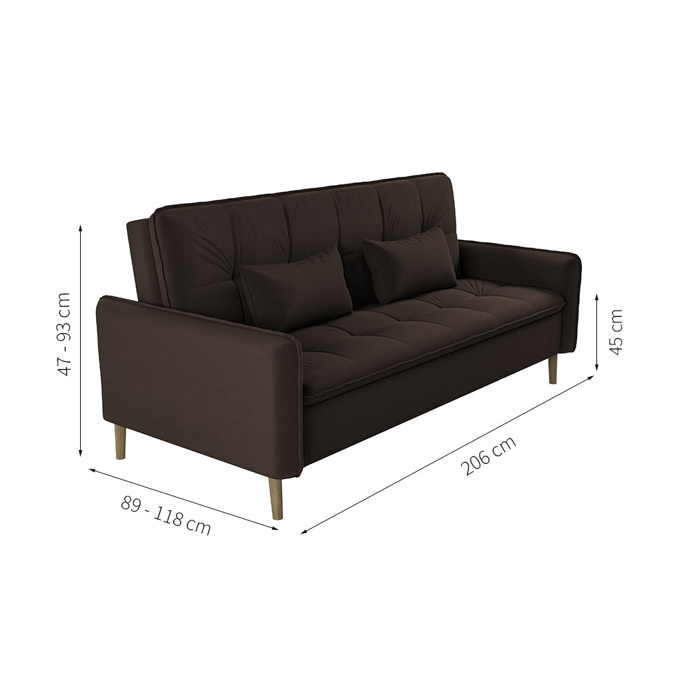 Sofá-Cama Casal 3 Lugares Donna Veludo Marrom