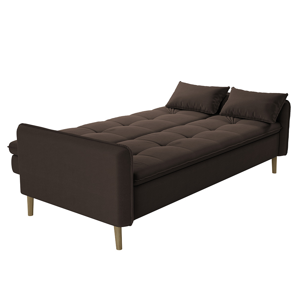 Sofá-Cama Casal 3 Lugares Donna Veludo Marrom