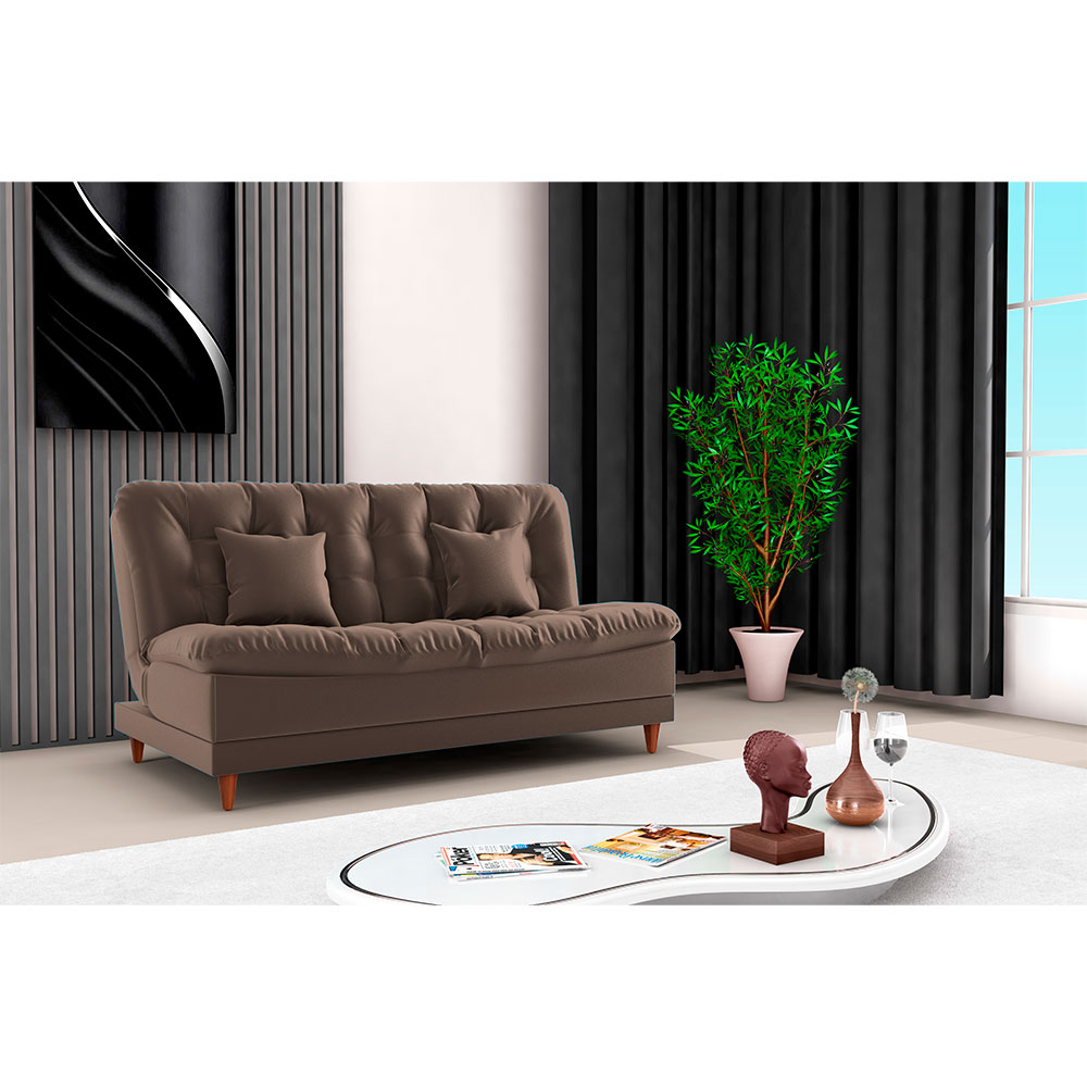 Sofá-Cama Casal 3 Lugares Duda Veludo Marrom
