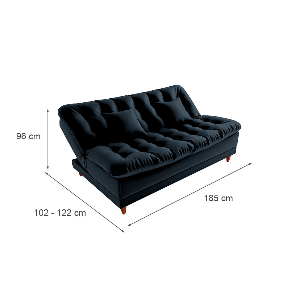 Sofá-Cama Casal 3 Lugares Duda Veludo Preto