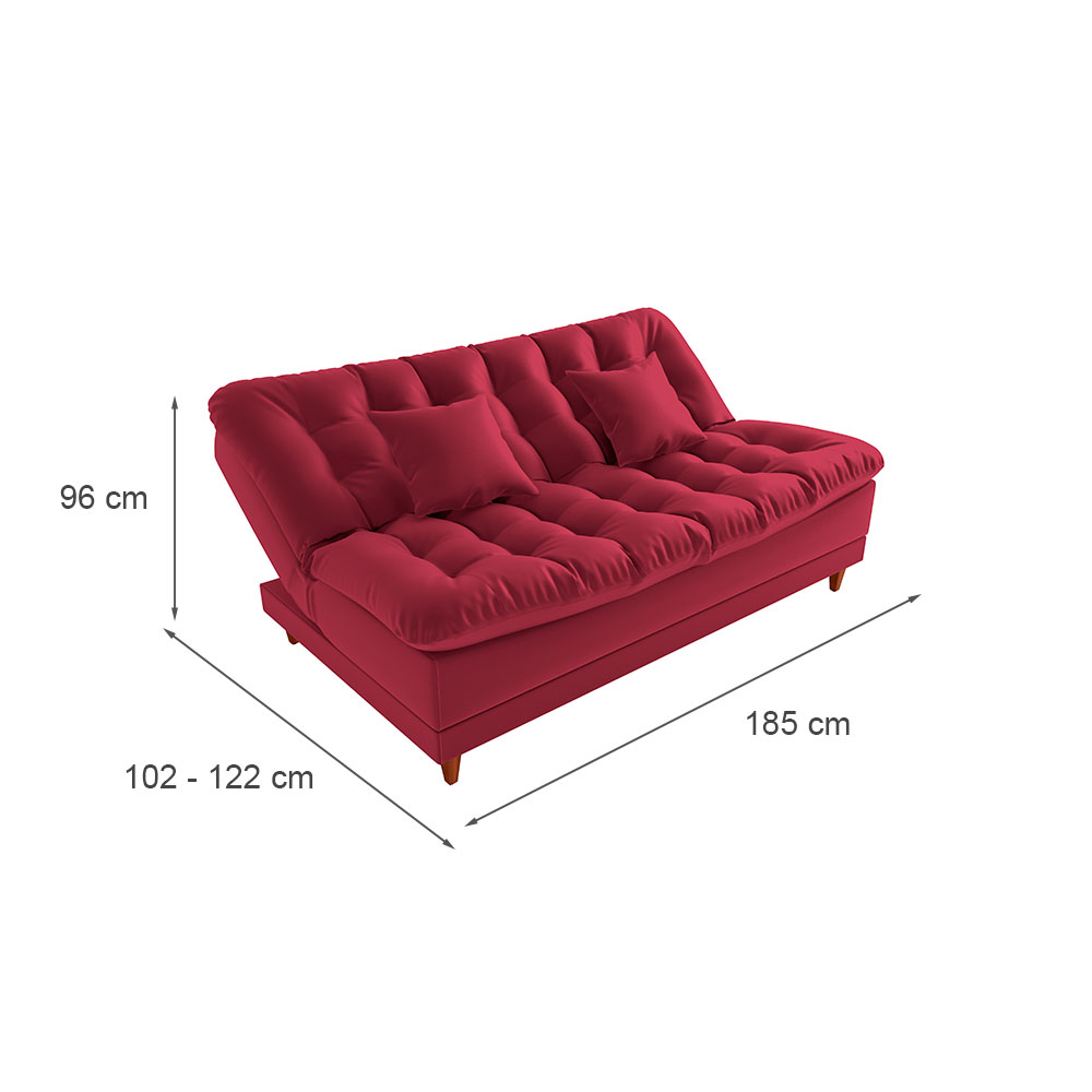 Sofá-Cama Casal 3 Lugares Duda Veludo Vinho