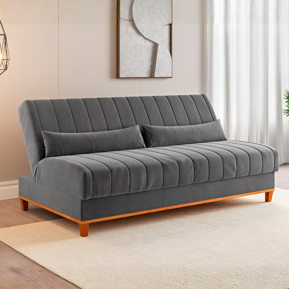 Sofá-Cama Casal 3 Lugares Eiffel Veludo Grafite