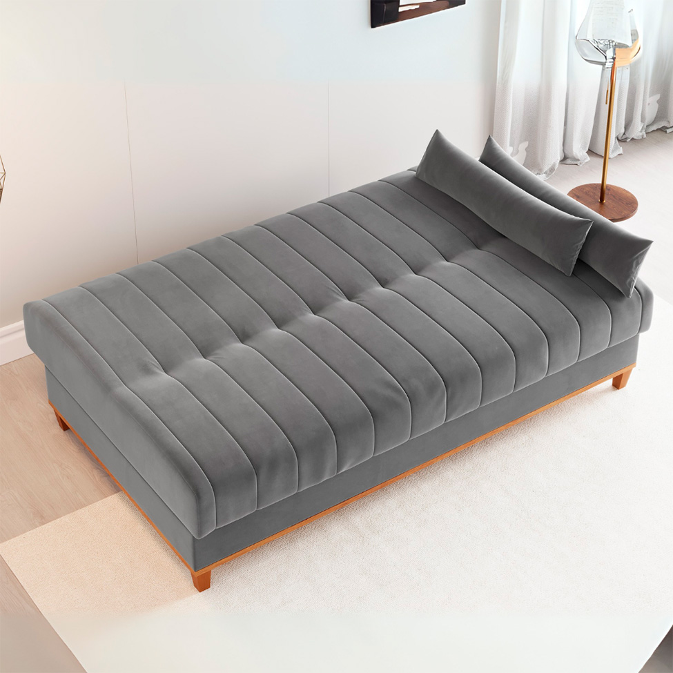 Sofá-Cama Casal 3 Lugares Eiffel Veludo Grafite