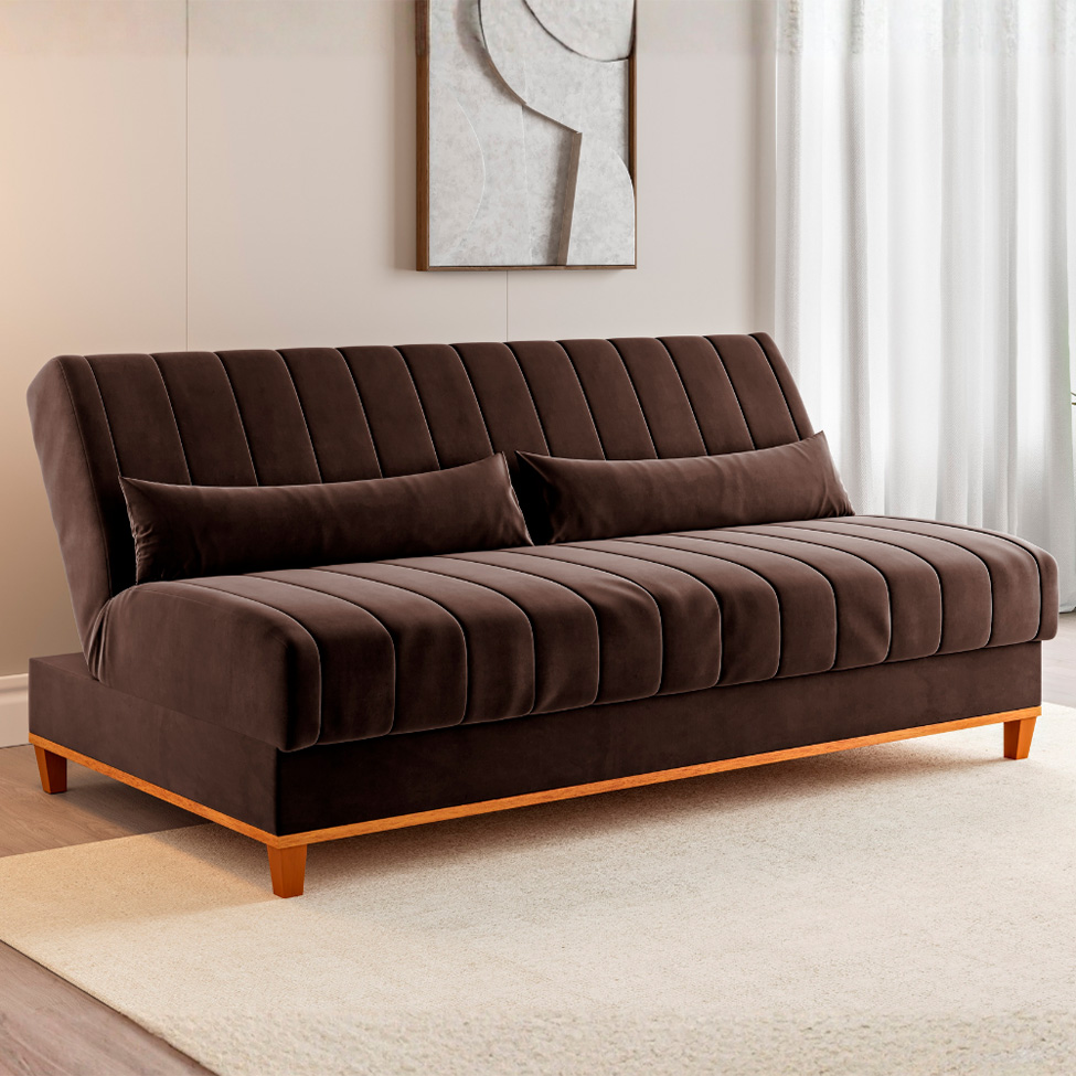 Sofá-Cama Casal 3 Lugares Eiffel Veludo Marrom