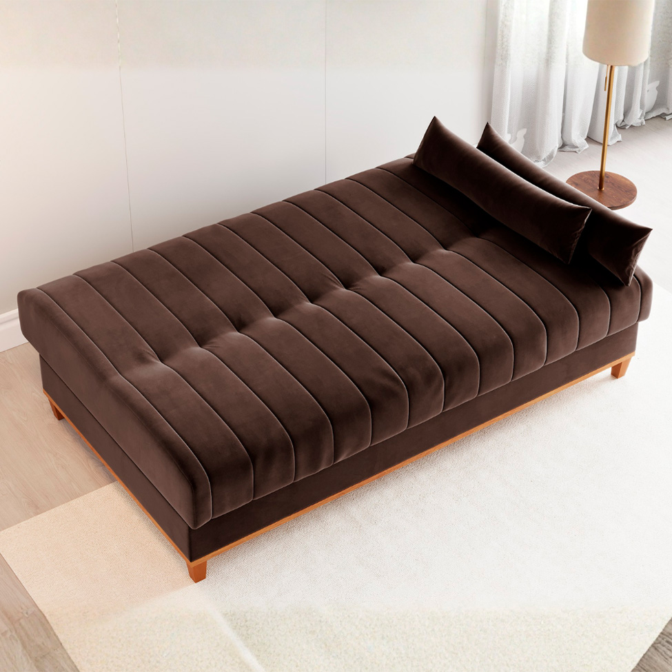 Sofá-Cama Casal 3 Lugares Eiffel Veludo Marrom
