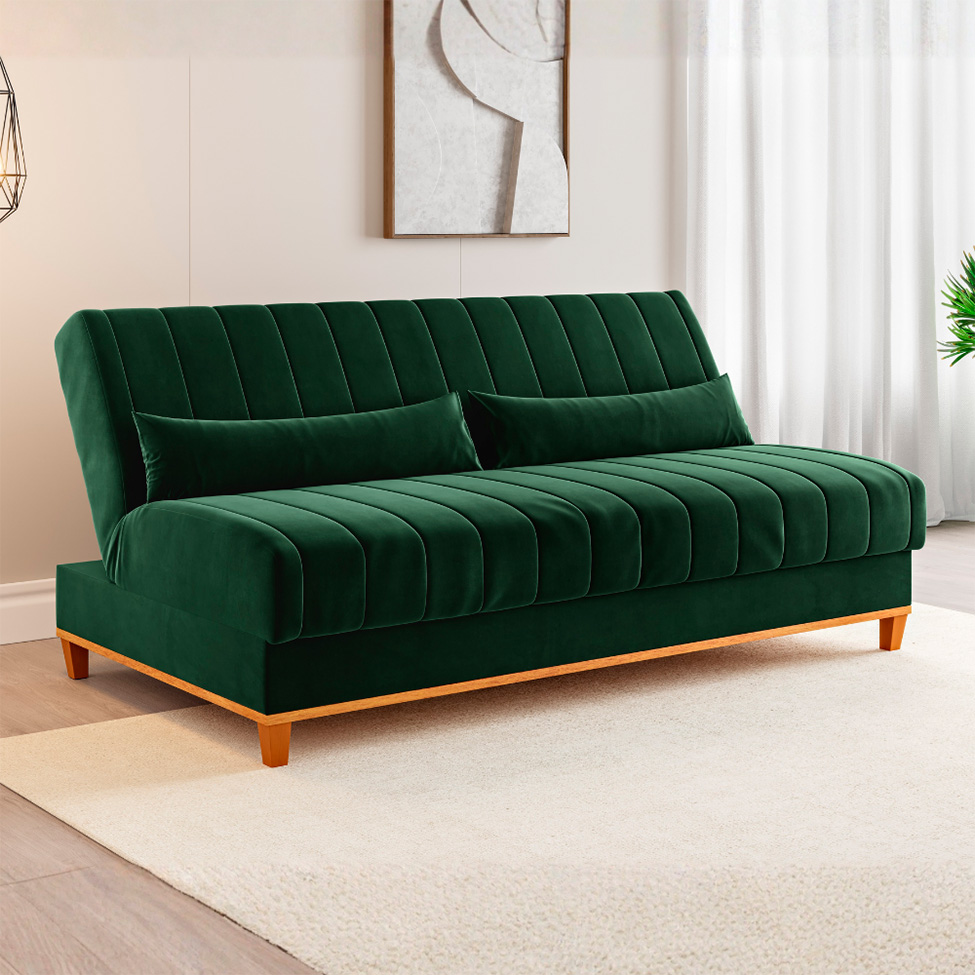 Sofá-Cama Casal 3 Lugares Eiffel Veludo Oliva