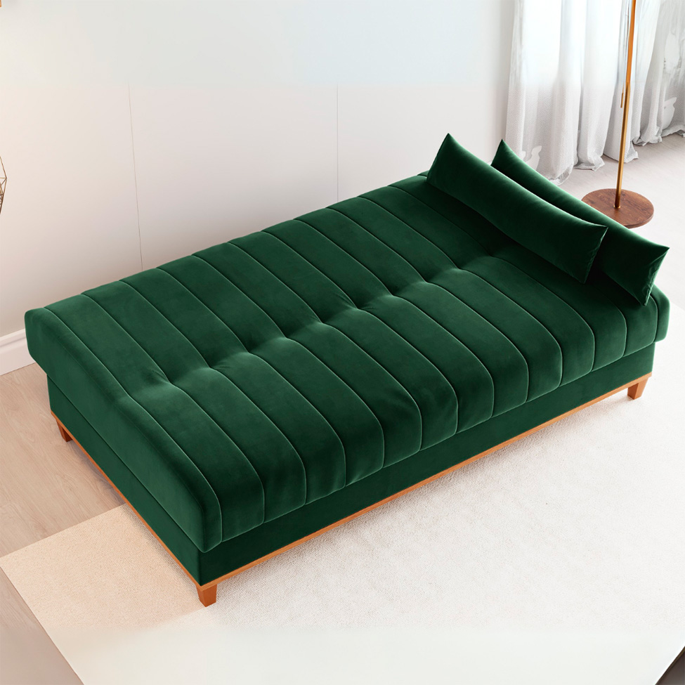 Sofá-Cama Casal 3 Lugares Eiffel Veludo Oliva