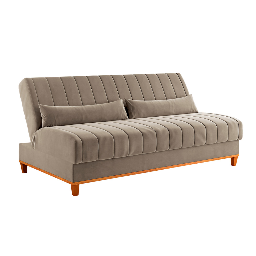 Sofá-Cama Casal 3 Lugares Eiffel Veludo Pérola