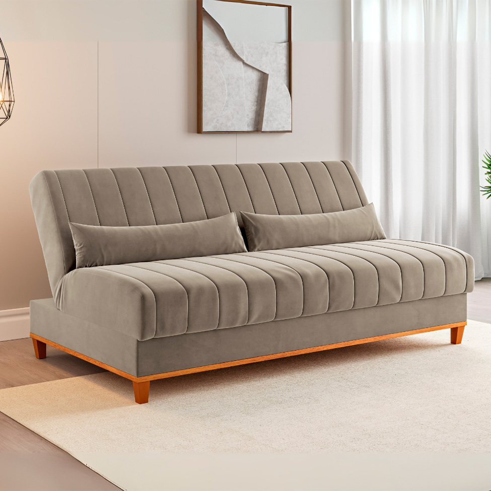 Sofá-Cama Casal 3 Lugares Eiffel Veludo Pérola