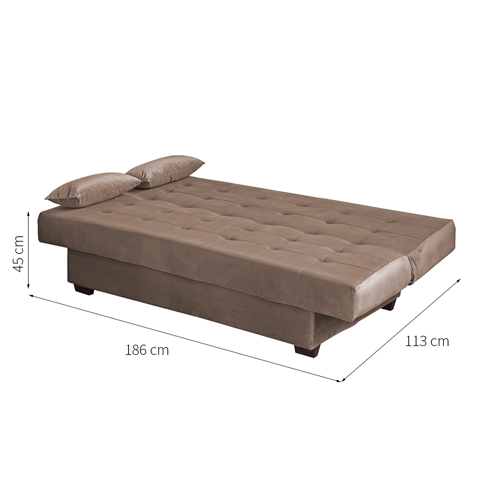 Sofá-Cama Casal 3 Lugares Laila Veludo Cappuccino
