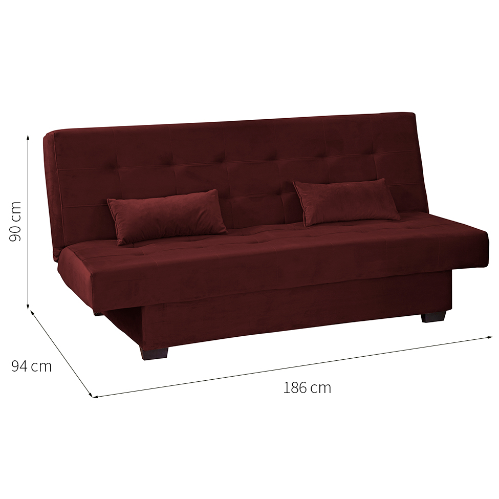 Sofá-Cama Casal 3 Lugares Laila Veludo Vinho