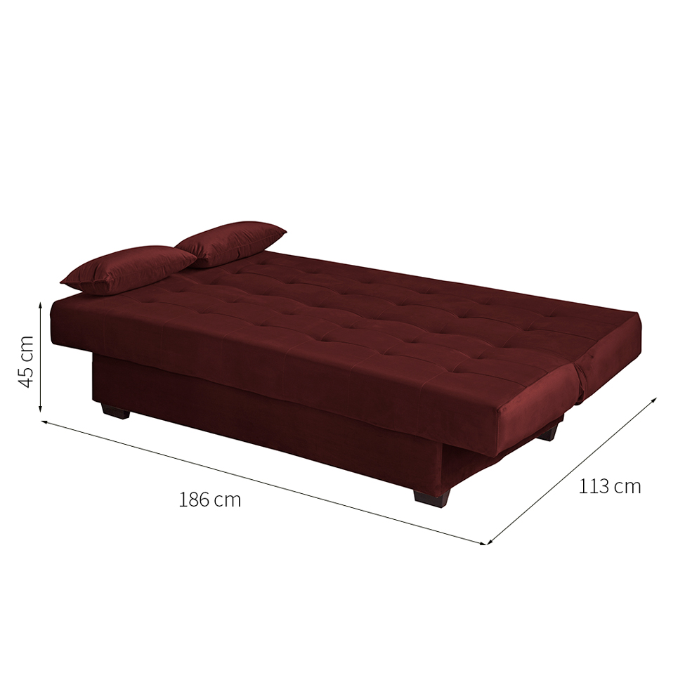 Sofá-Cama Casal 3 Lugares Laila Veludo Vinho