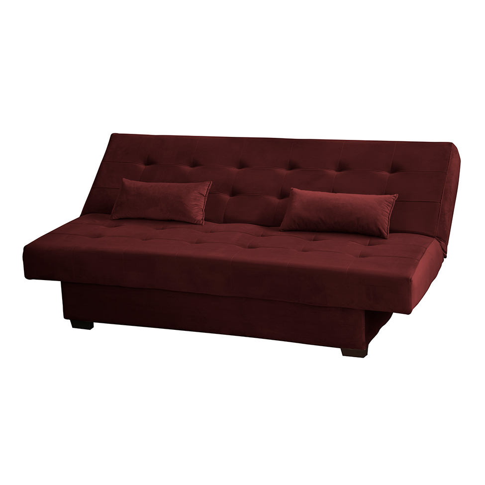 Sofá-Cama Casal 3 Lugares Laila Veludo Vinho
