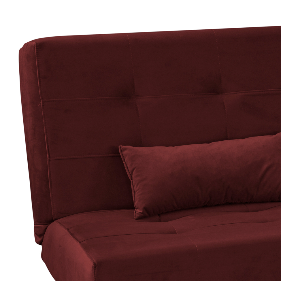 Sofá-Cama Casal 3 Lugares Laila Veludo Vinho