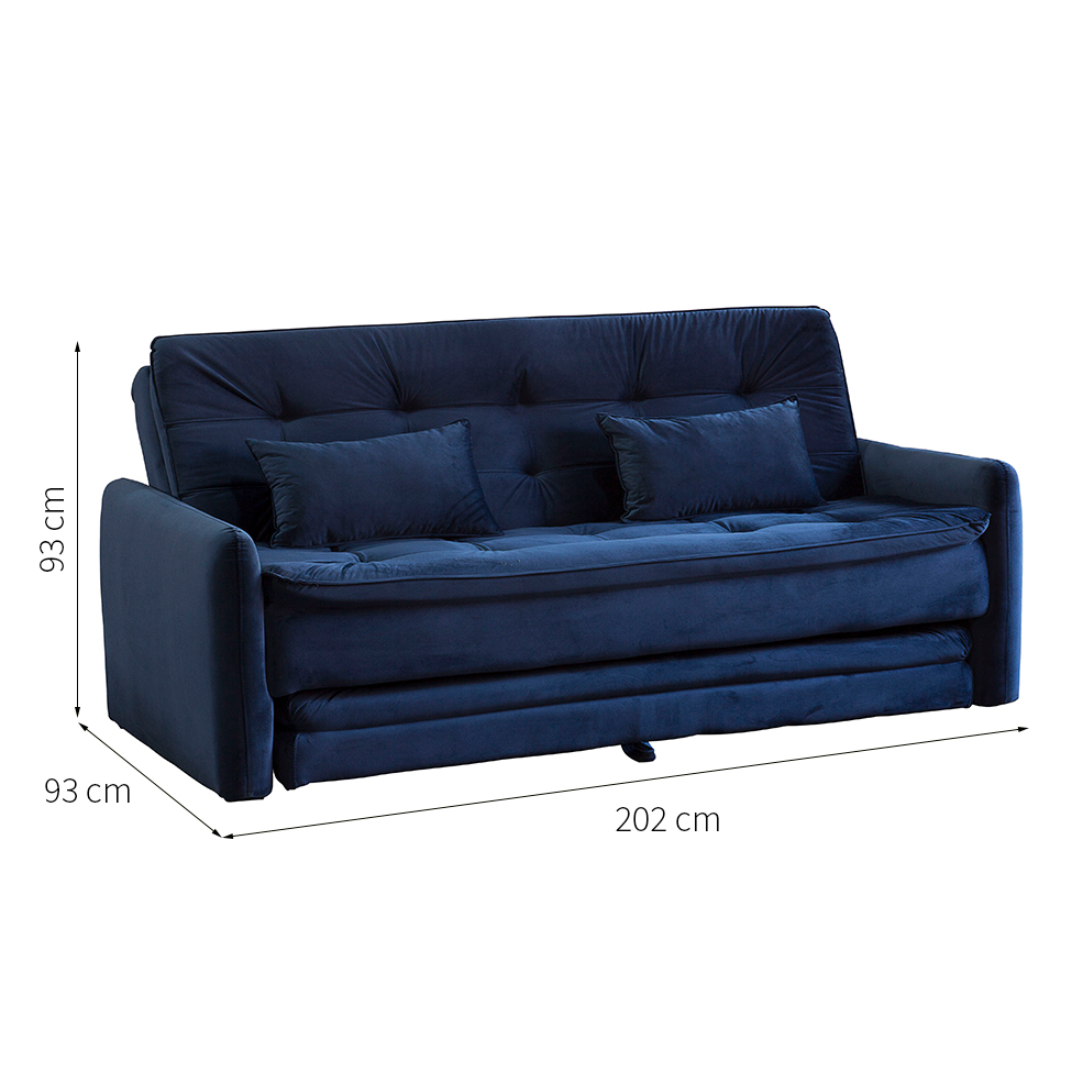 Sofá-Cama Casal 3 Lugares Madalena Veludo Azul