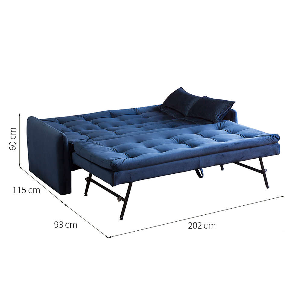 Sofá-Cama Casal 3 Lugares Madalena Veludo Azul