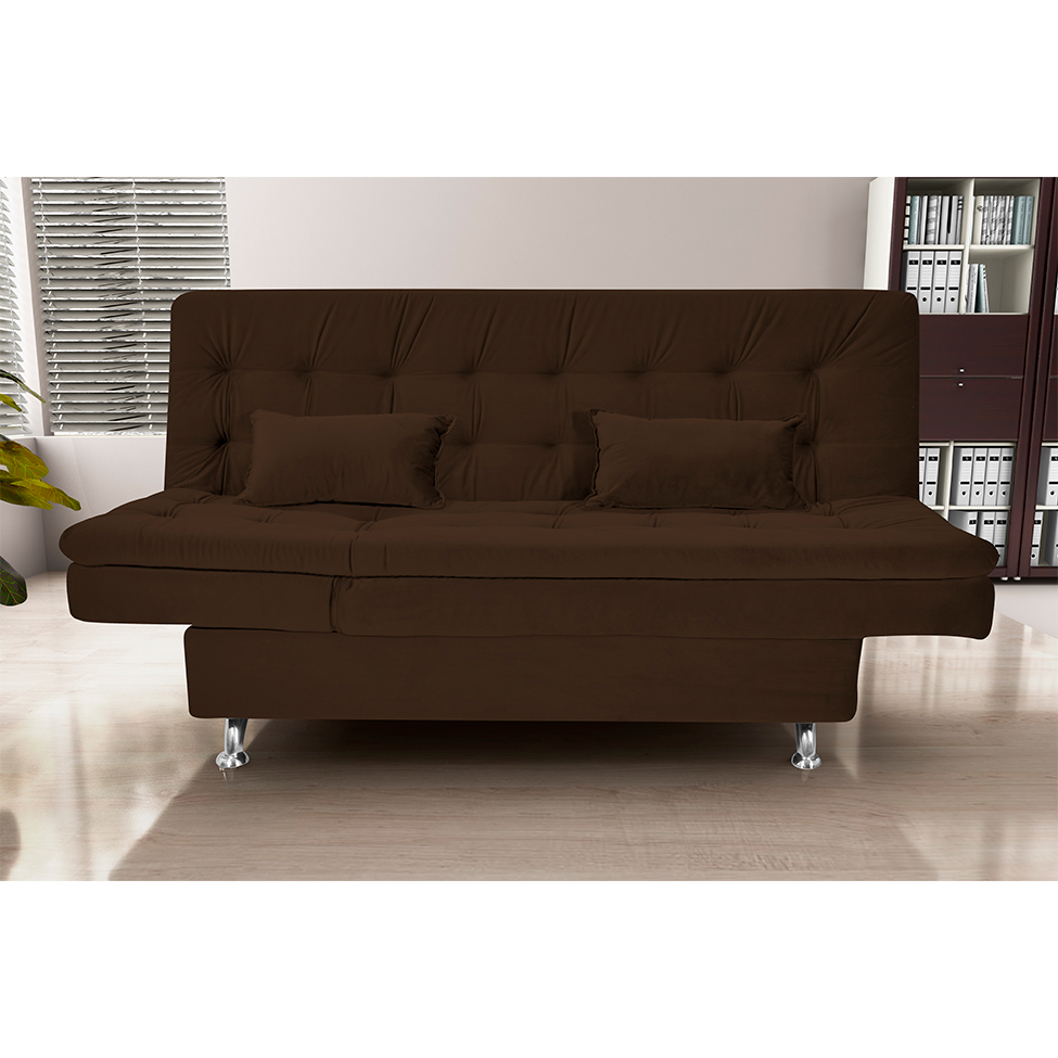 Sofá-Cama Casal 3 Lugares Maria Veludo Marrom