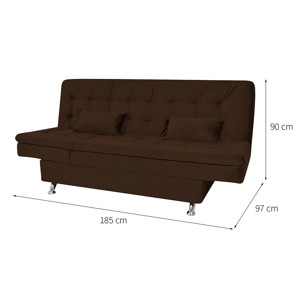 Sofá-Cama Casal 3 Lugares Maria Veludo Marrom