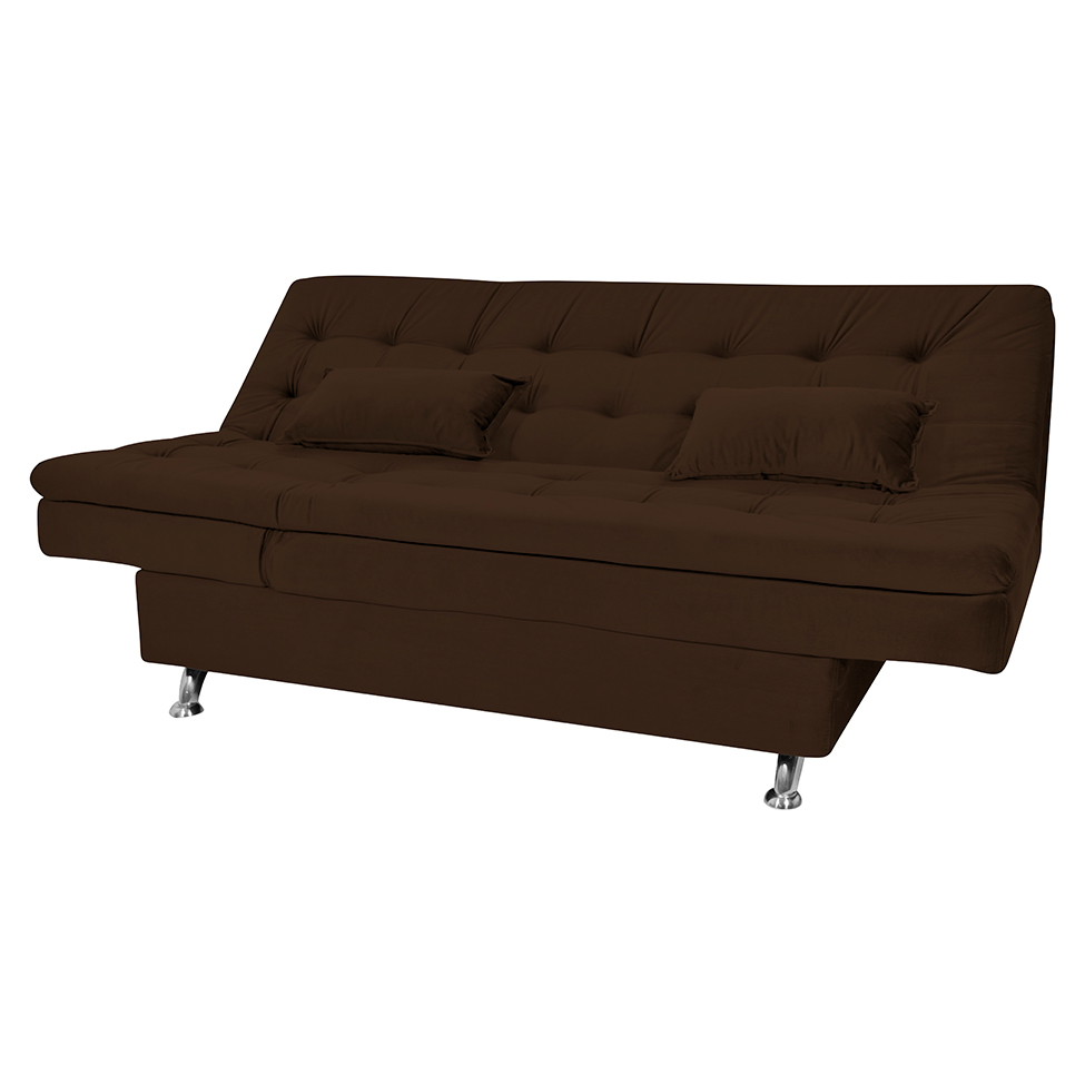 Sofá-Cama Casal 3 Lugares Maria Veludo Marrom