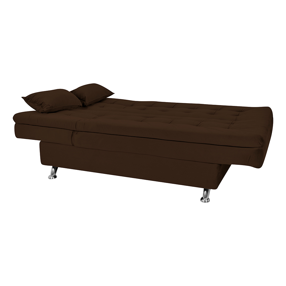 Sofá-Cama Casal 3 Lugares Maria Veludo Marrom