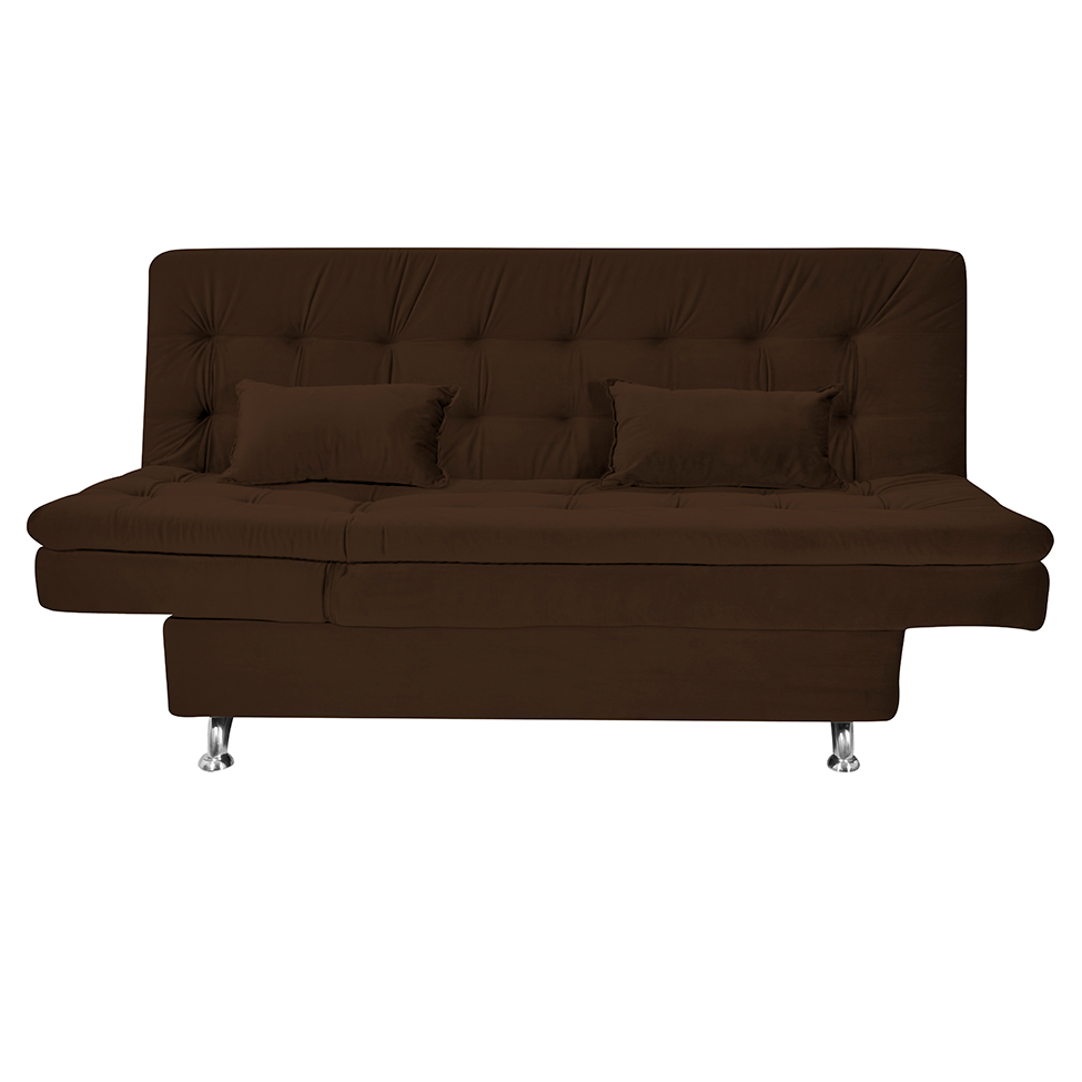 Sofá-Cama Casal 3 Lugares Maria Veludo Marrom