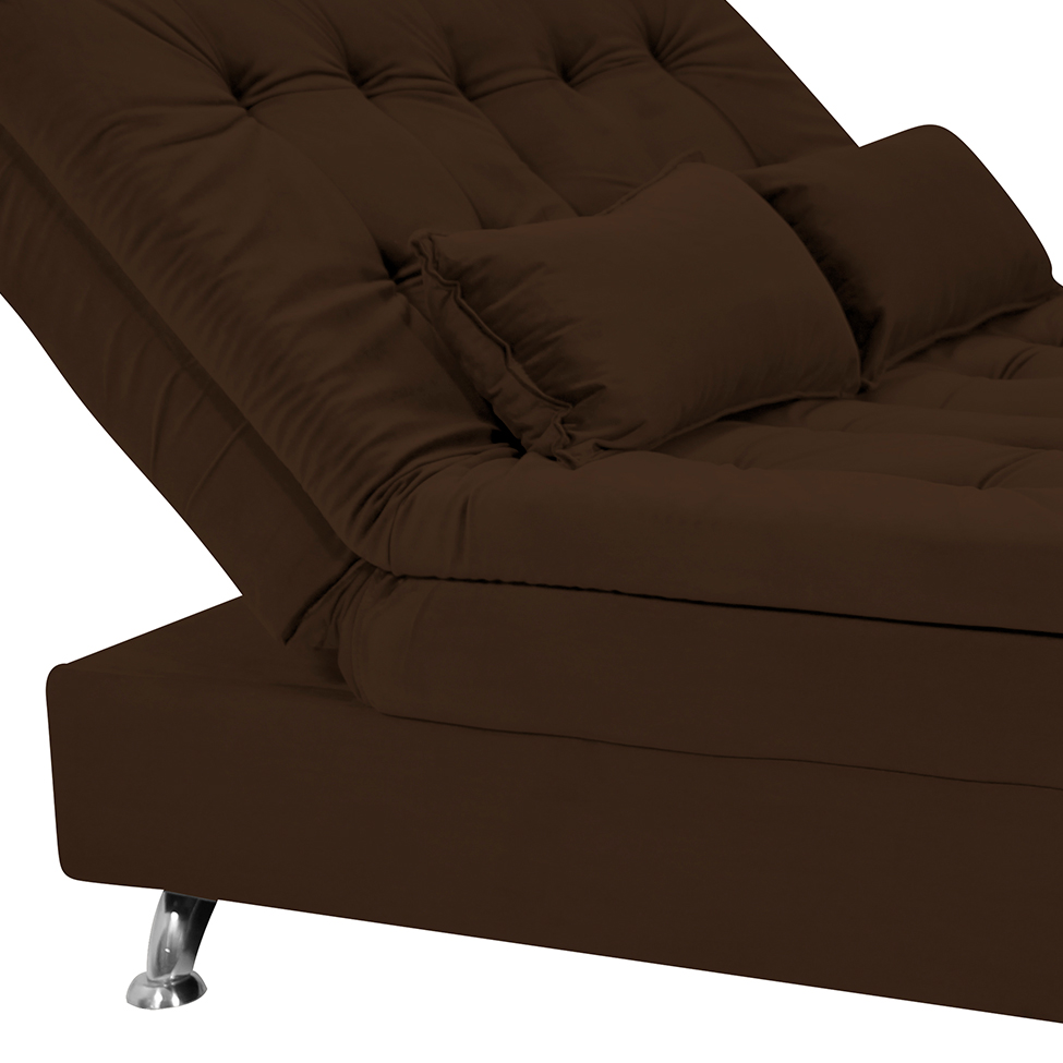 Sofá-Cama Casal 3 Lugares Maria Veludo Marrom