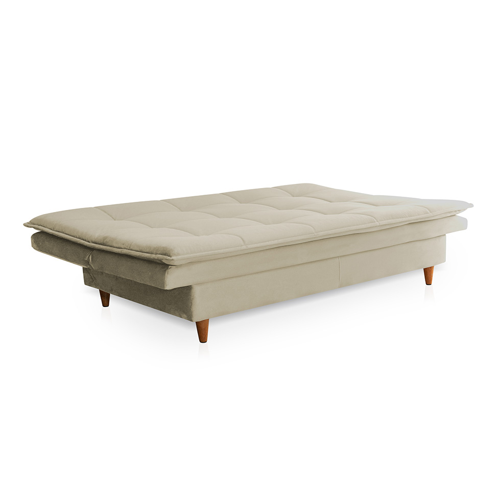 Sofá-Cama Casal 3 Lugares Mirage Veludo Bege
