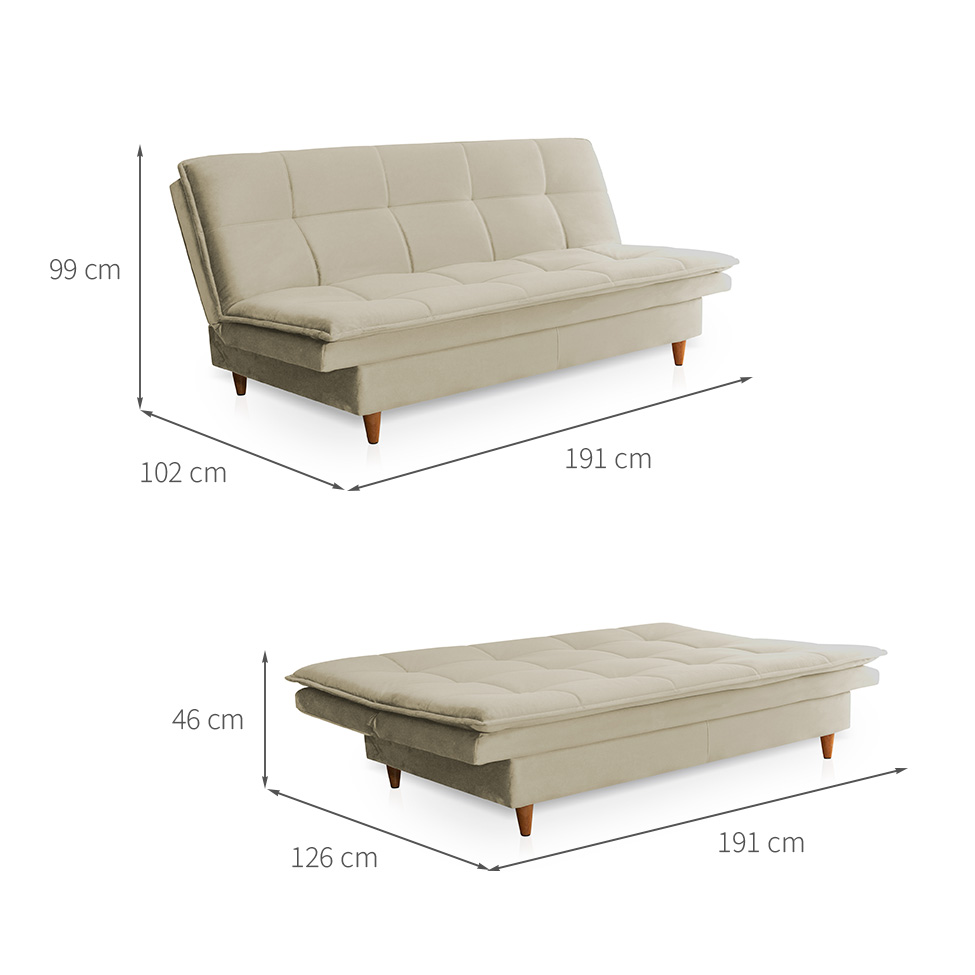 Sofá-Cama Casal 3 Lugares Mirage Veludo Bege