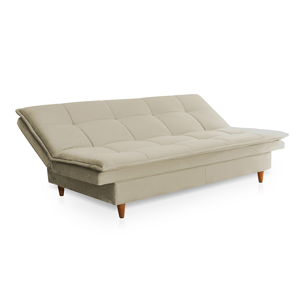Sofá-Cama Casal 3 Lugares Mirage Veludo Bege