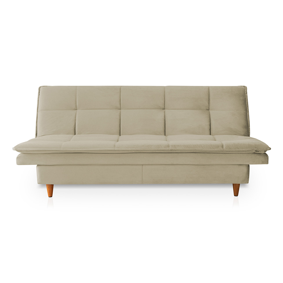 Sofá-Cama Casal 3 Lugares Mirage Veludo Bege