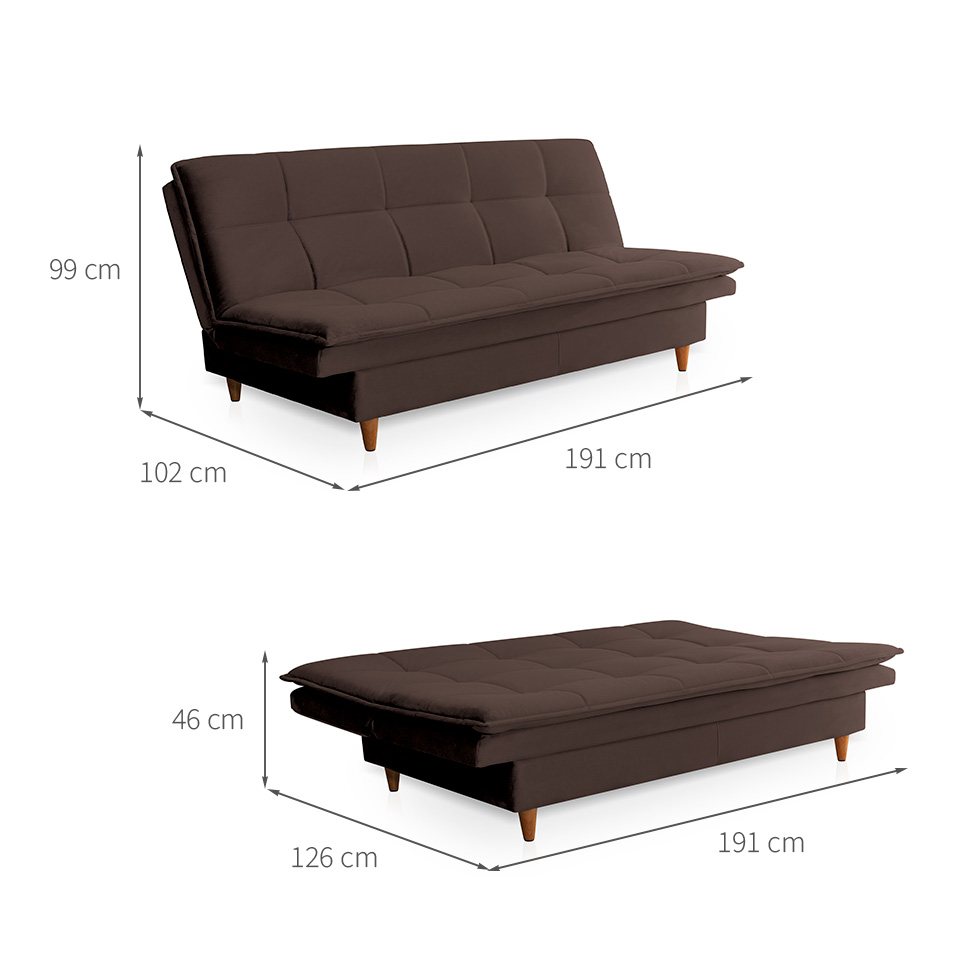 Sofá-Cama Casal 3 Lugares Mirage Veludo Café