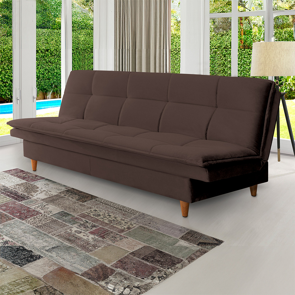 Sofá-Cama Casal 3 Lugares Mirage Veludo Café