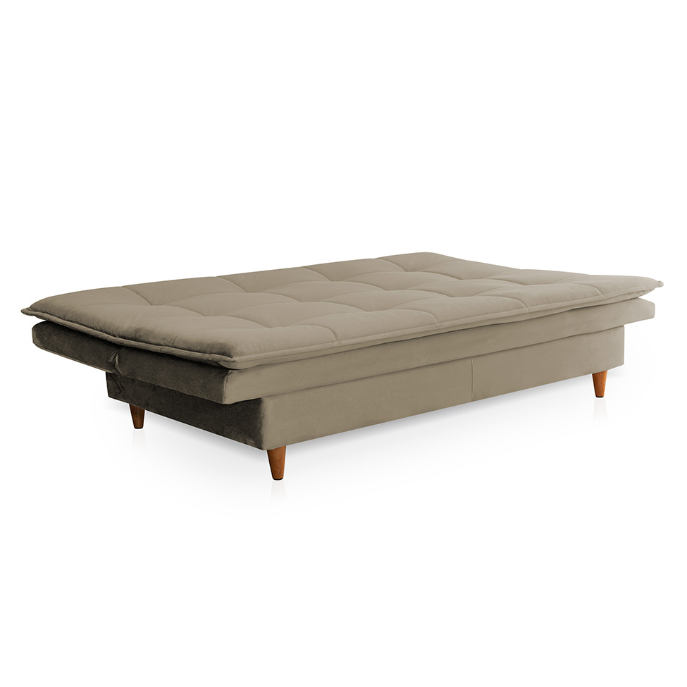 Sofá-Cama Casal 3 Lugares Mirage Veludo Castanho