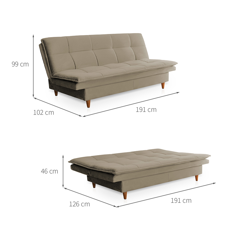 Sofá-Cama Casal 3 Lugares Mirage Veludo Castanho
