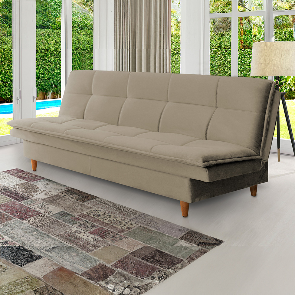 Sofá-Cama Casal 3 Lugares Mirage Veludo Castanho