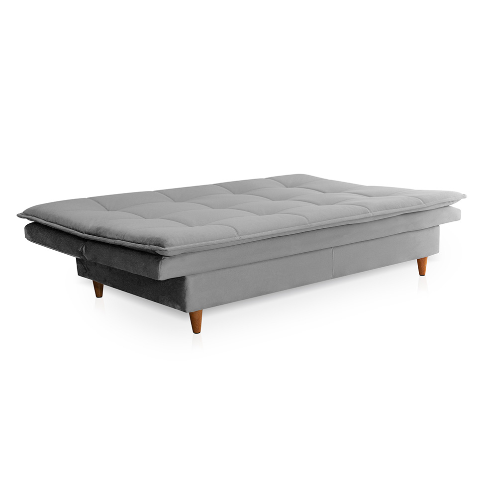 Sofá-Cama Casal 3 Lugares Mirage Veludo Cinza