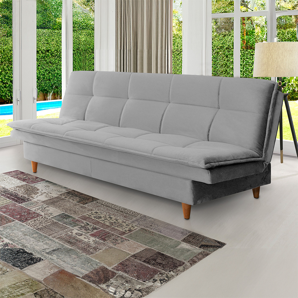 Sofá-Cama Casal 3 Lugares Mirage Veludo Cinza