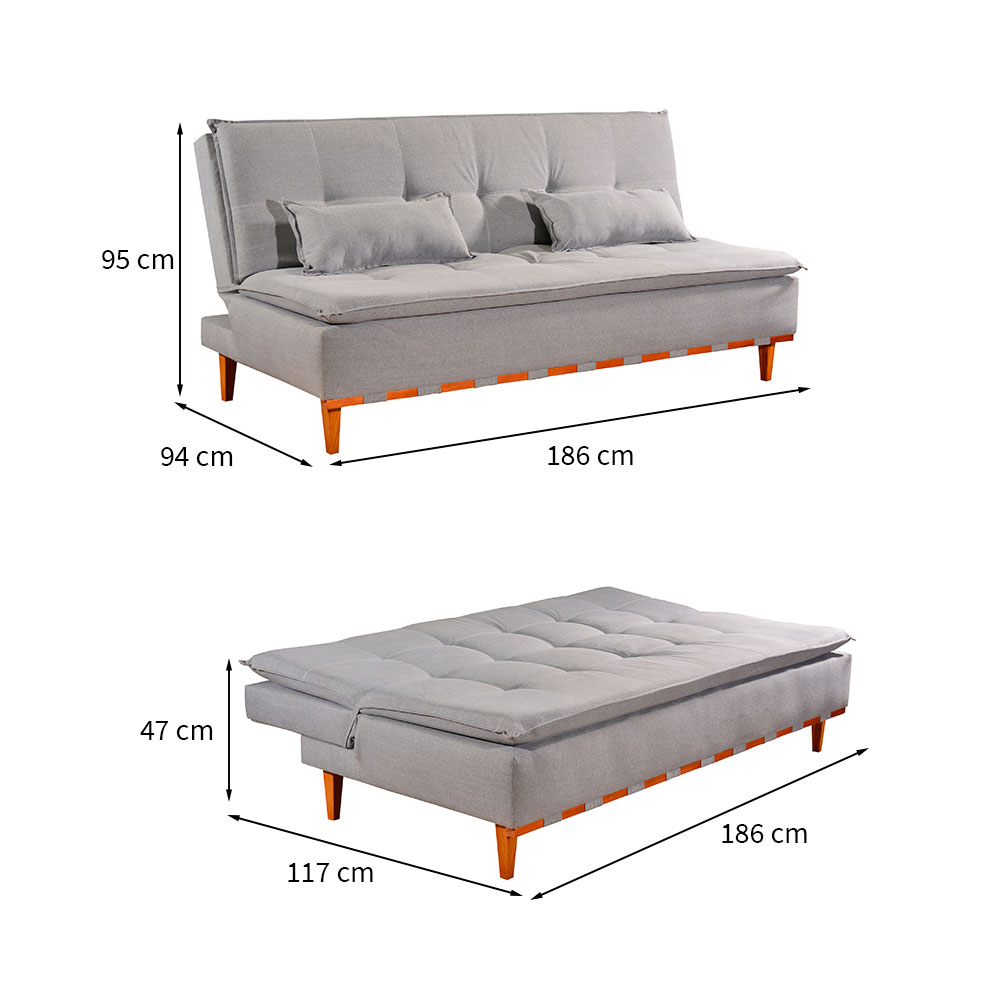 Sofá-Cama Casal 3 Lugares Nice Linho Cinza 186 cm