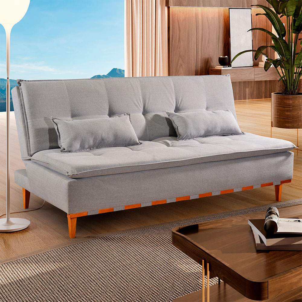 Sofá-Cama Casal 3 Lugares Nice Linho Cinza 186 cm