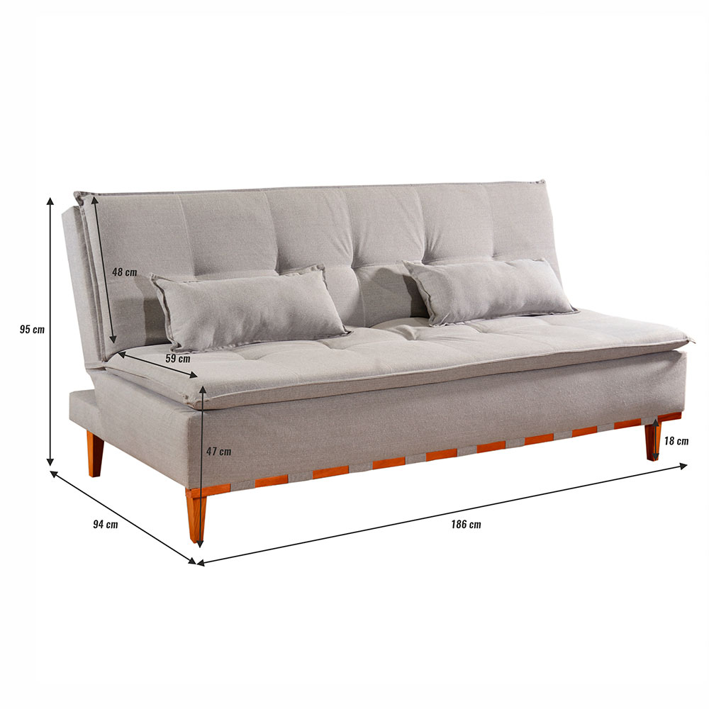 Sofá-Cama Casal 3 Lugares Nice Linho Cinza Claro 186 cm