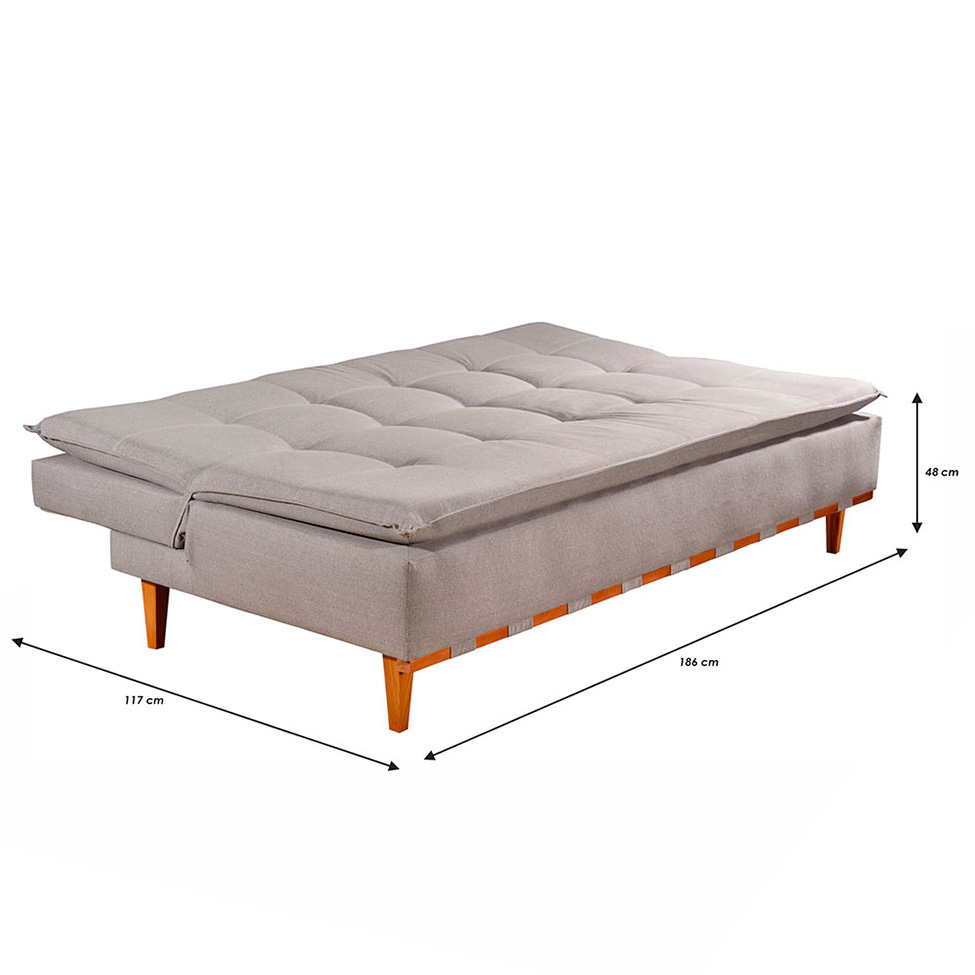 Sofá-Cama Casal 3 Lugares Nice Linho Cinza Claro 186 cm