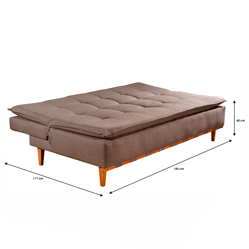 Sofá-Cama Casal 3 Lugares Nice Linho Marrom 186 cm