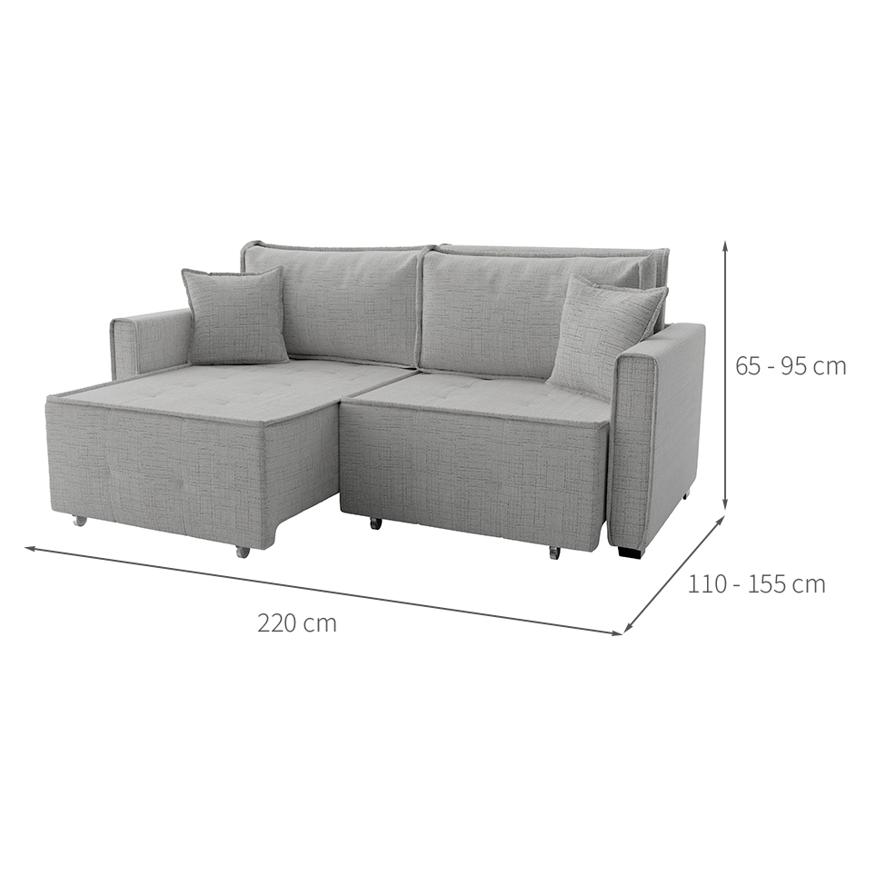 Sofá-Cama Casal 3 Lugares Onix Linho Cinza 220 cm