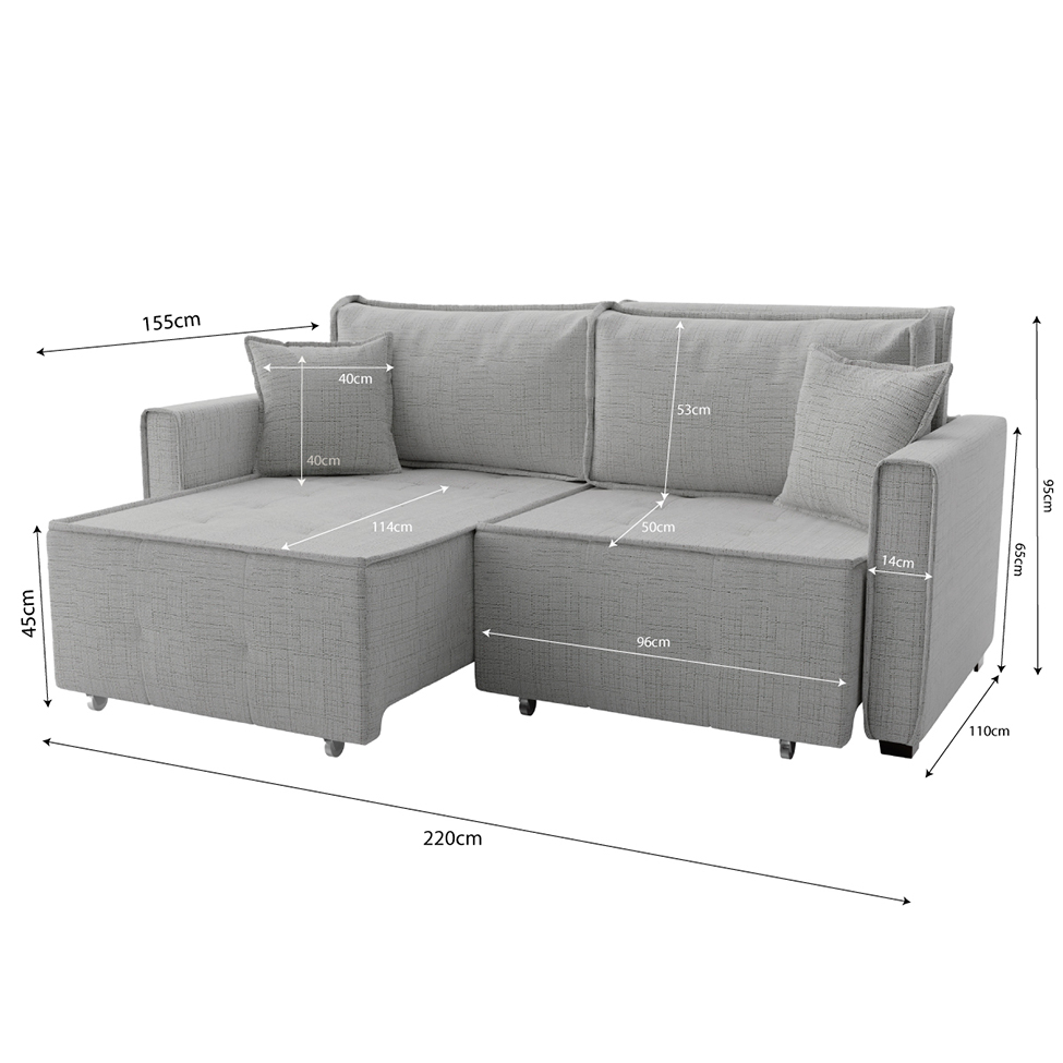 Sofá-Cama Casal 3 Lugares Onix Linho Cinza 220 cm