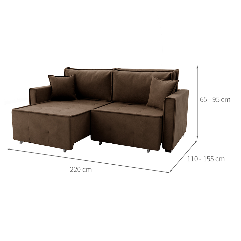 Sofá-Cama Casal 3 Lugares Onix Veludo Café 220 cm