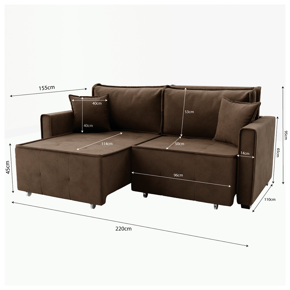 Sofá-Cama Casal 3 Lugares Onix Veludo Café 220 cm